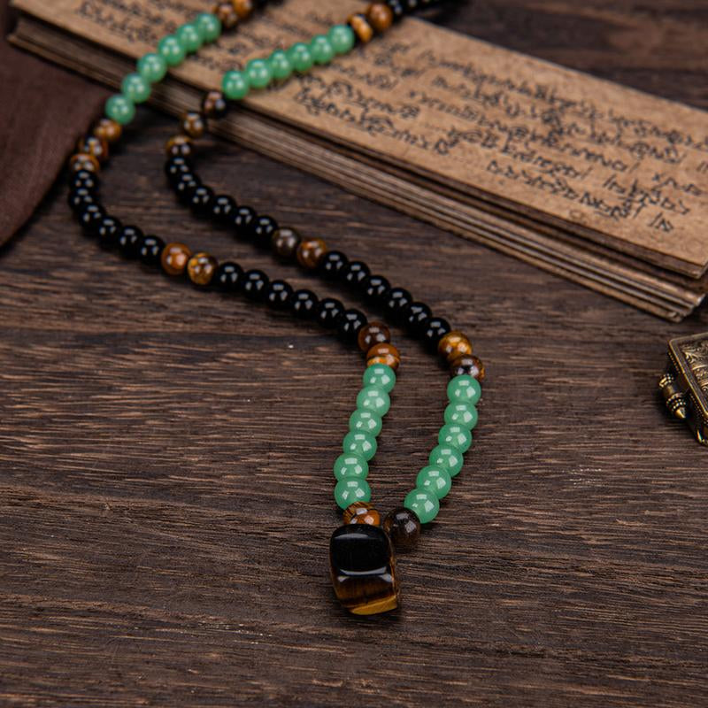 ARPURRAINA Money Attraction Necklace with Greenaventurine & Tiger Eye Pendant Healing Crystal Stone ，Anniversary, Vacation &Theme Parties Jewelry Charms Abundance Crystal Bracelet，Long Chain，Sweater Chain，Ideal Gift Jewelry for Men and Women