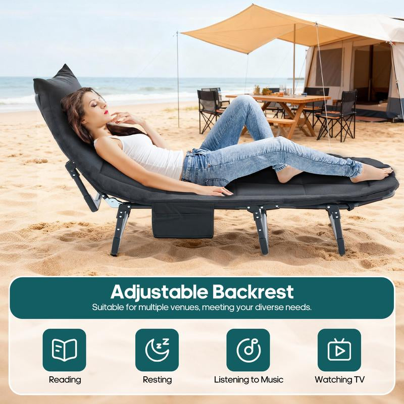 Camping Cot for Adults, 6 Angle Adjustable Folding Camping Bed with Mattress, Foldable Camping Bed for Camp, Office, Outdoor, Lightweight Camping Cot with Carry Bag Supports 450 Lbs