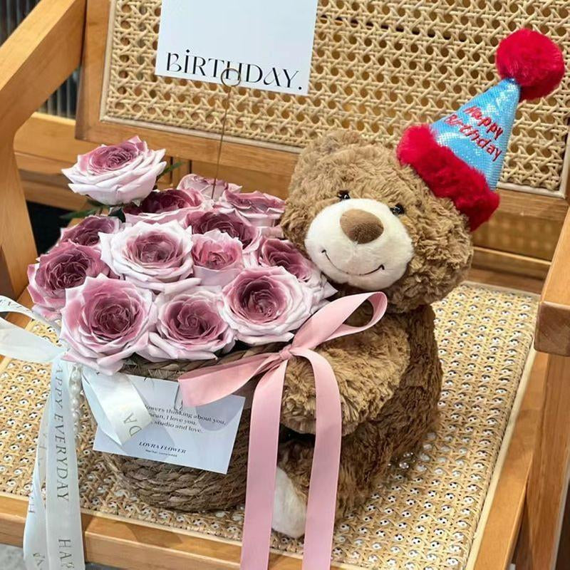 Valentine’S Day Teddy Bear with Eternal Rose Bouquet, Preserved Flower Plush Bear, Romantic Birthday Gift for Her Gift Sets