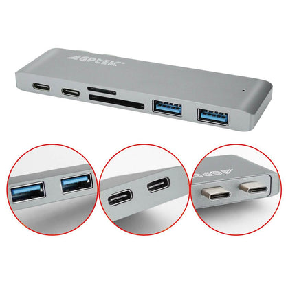 6-in-1 Type-C USB-C Hub Adapter Dual USB 3.0 Port Thunderbolt 3