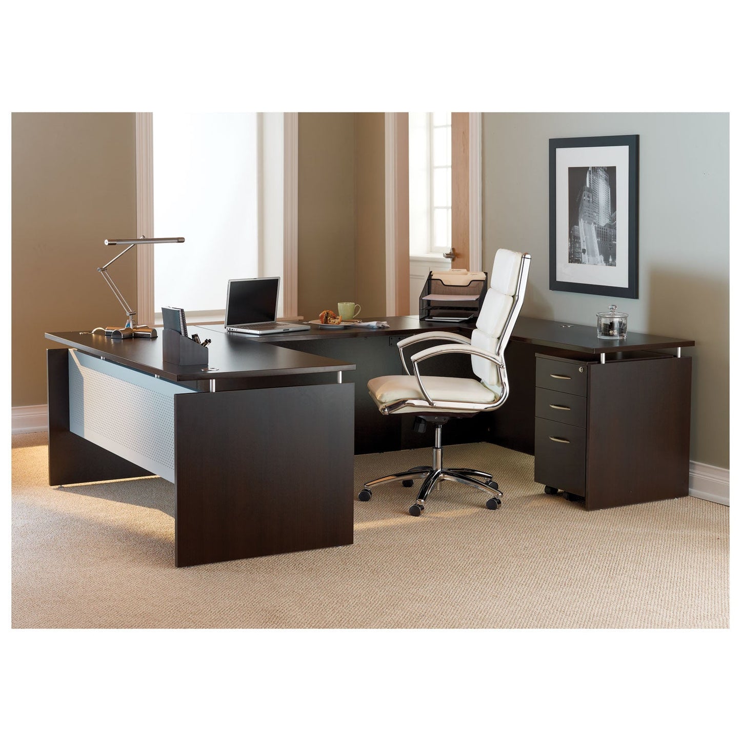 Alera Neratoli High-Back Slim Profile Chair, Faux Leather, 275 lb Cap, 17.32" to 21.25" Seat Height, White Seat/Back, Chrome