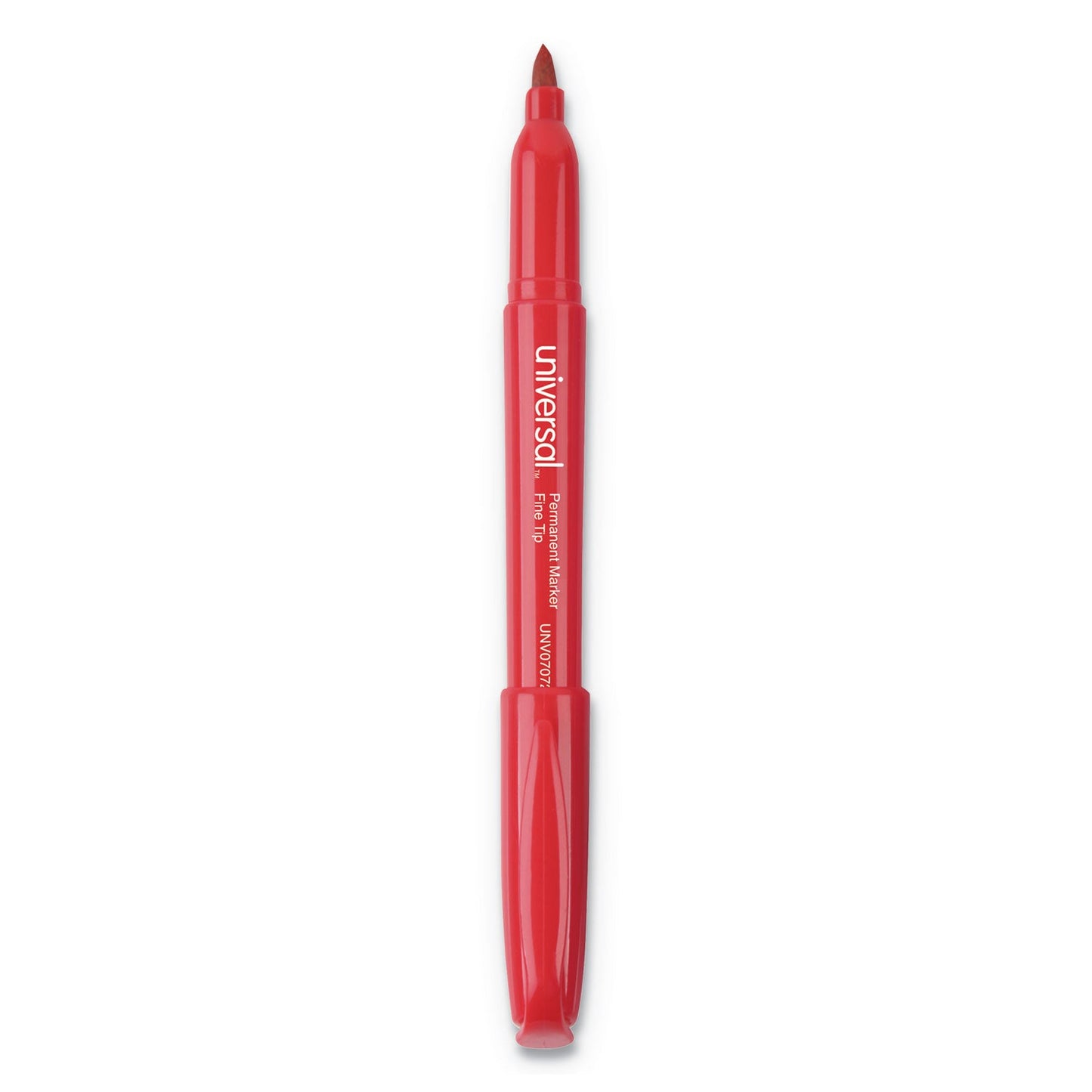 Universal Pen-Style Permanent Marker, Fine Bullet Tip, Red, Dozen