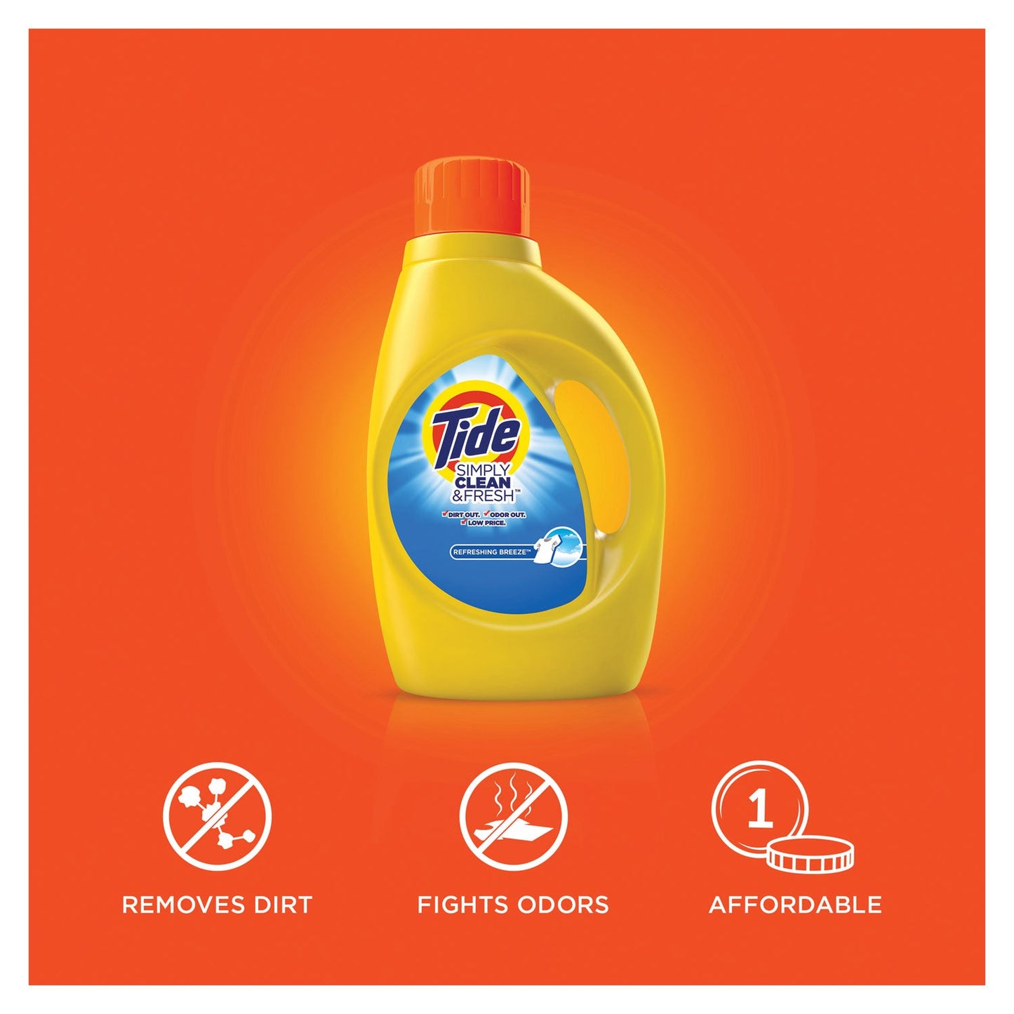 Tide Simply Clean and Fresh Laundry Detergent, Refreshing Breeze, 64 Loads, 92 oz Bottle, 4/Carton