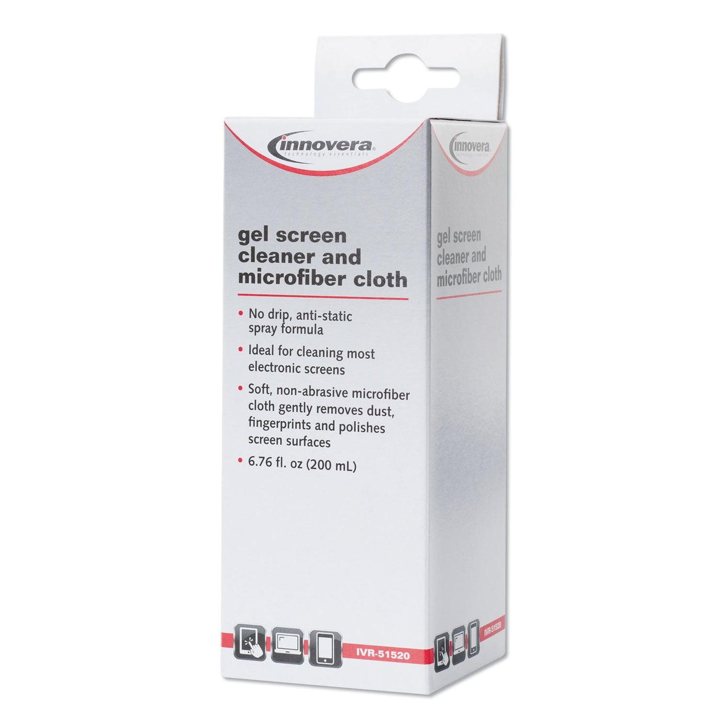 Innovera Anti-Static Gel Screen Cleaner, with Gray Microfiber Cloth, 4 oz Spray Bottle