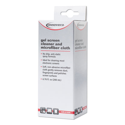 Innovera Anti-Static Gel Screen Cleaner, with Gray Microfiber Cloth, 4 oz Spray Bottle