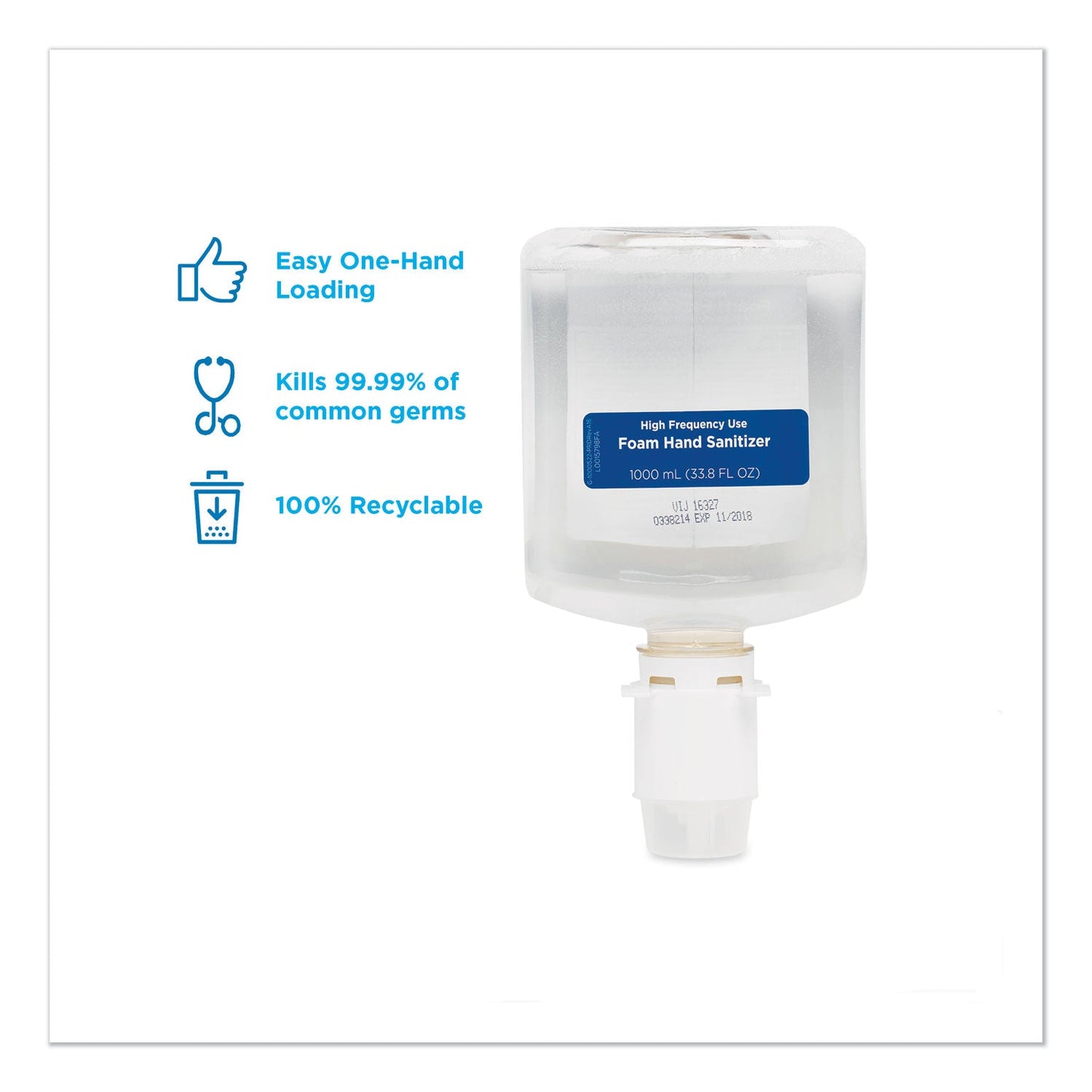 Georgia Pacific GP enMotion High-Frequency-Use Foam Sanitizer Dispenser Refill, Fragrance-Free, 1,000 mL, Fragrance-Free, 2/Carton