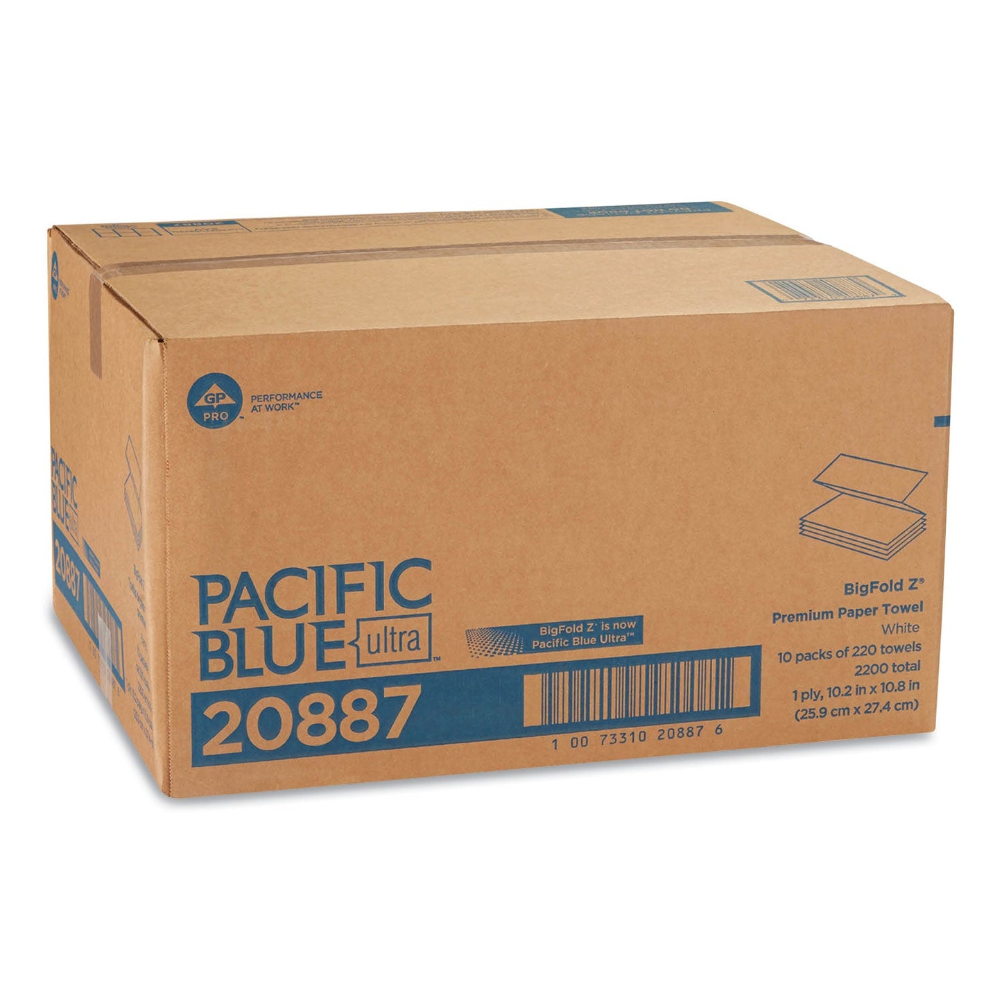Georgia Pacific Pacific Blue Ultra Folded Paper Towels, 10.2 x 10.8, White, 220/Pack, 10 Packs/Carton