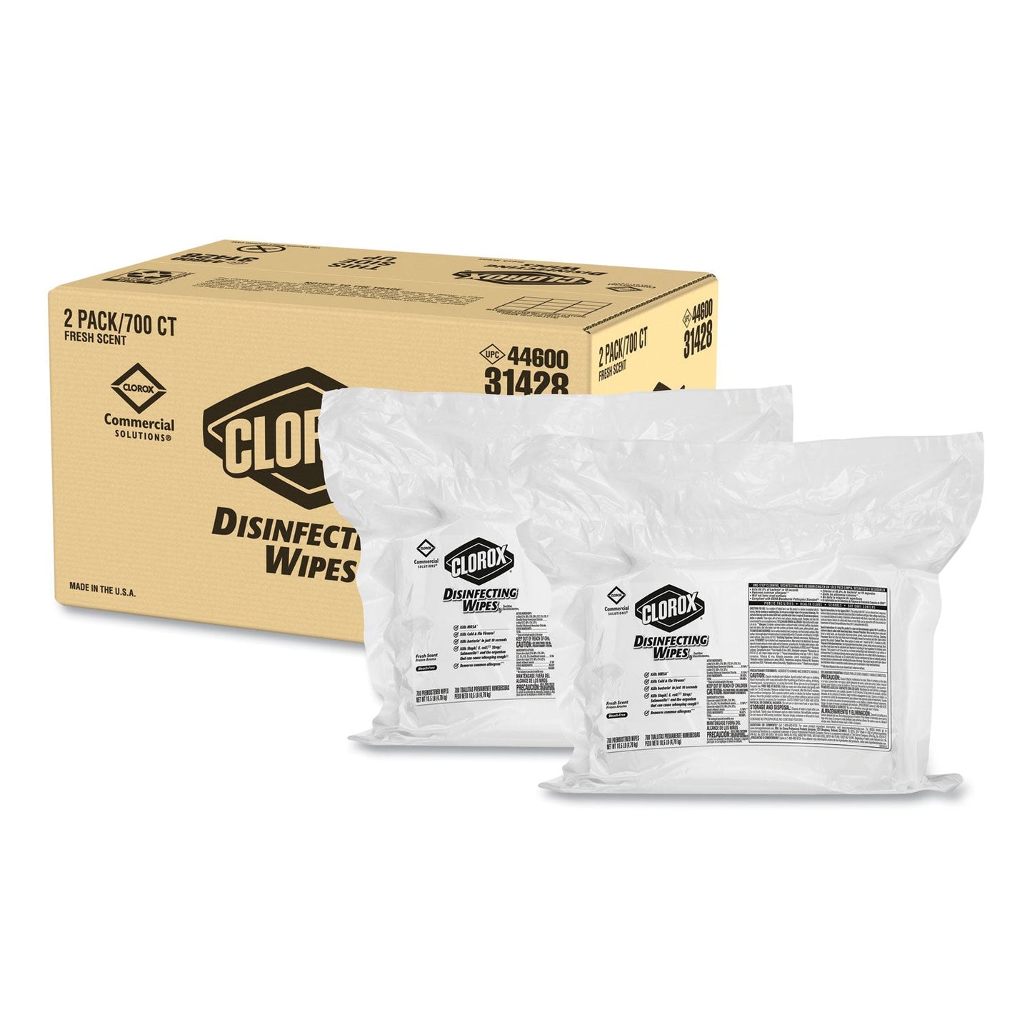 Clorox Disinfecting Wipes, Fresh Scent, 7 x 8, 700/Bag Refill, 2/Carton
