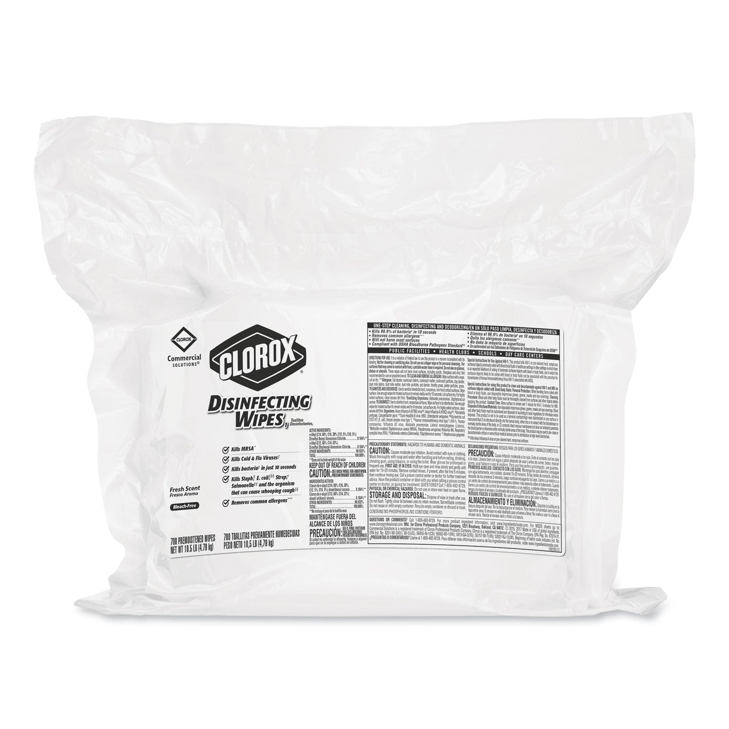 Clorox Disinfecting Wipes, Fresh Scent, 7 x 8, 700/Bag Refill, 2/Carton
