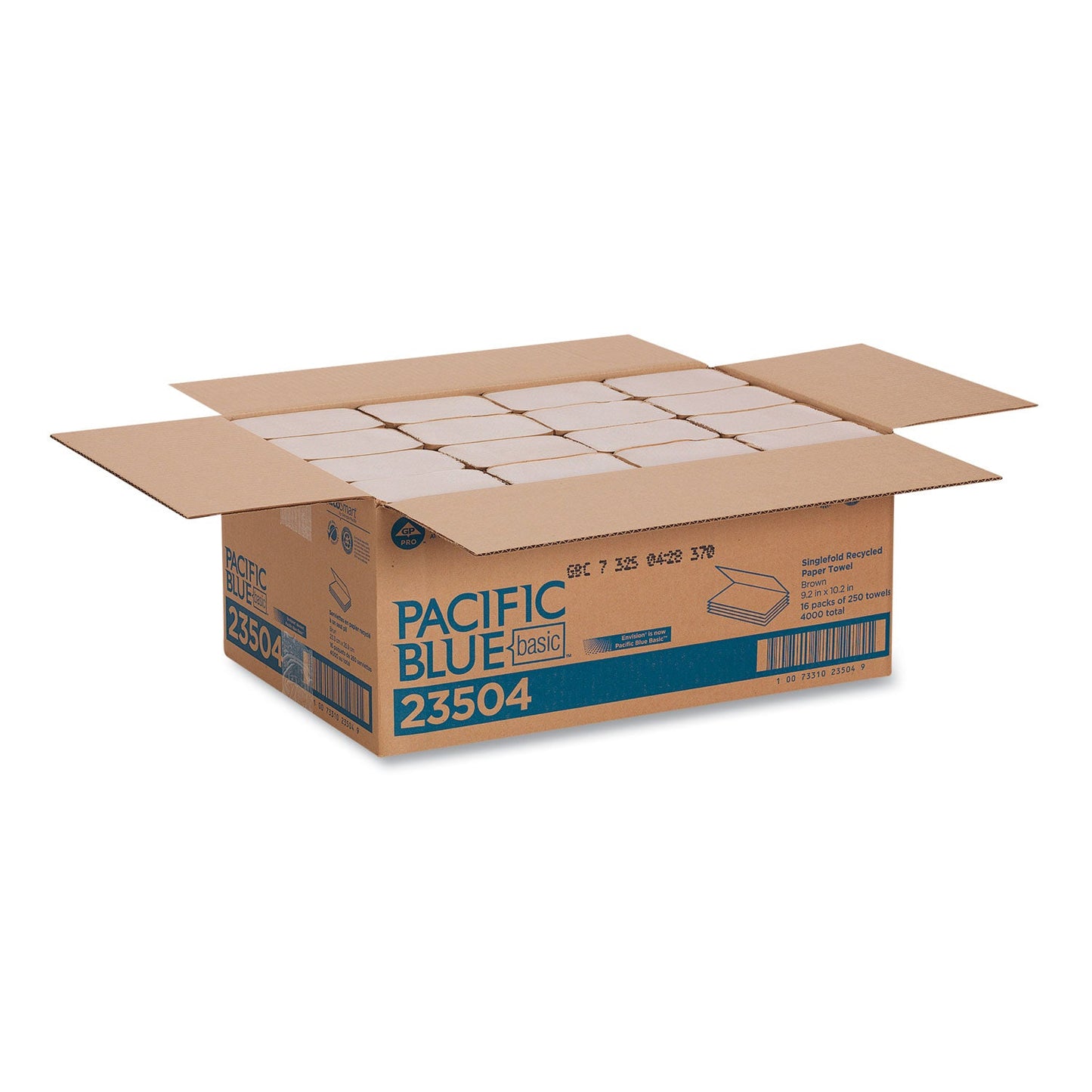 Georgia Pacific Pacific Blue Basic S-Fold Paper Towels, 10.25 x 9.25, Brown, 250/Pack, 16 Packs/Carton