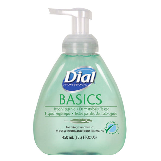 Dial Basics Hypoallergenic Foaming Hand Wash, Honeysuckle, 15.2 oz, 4/Carton