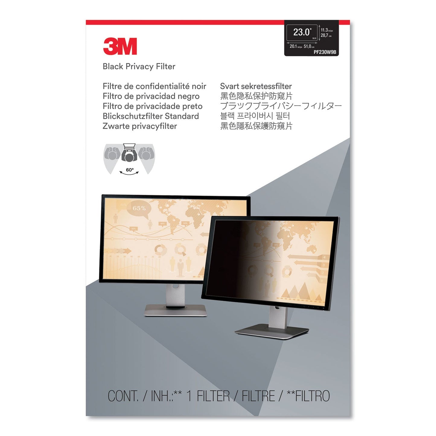 3M Frameless Blackout Privacy Filter for 23" Widescreen Monitor, 16:9 Aspect Ratio