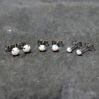White Synthetic Opal Stainless Steel Post Stud Earring Pack Set of 3