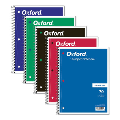Oxford Coil-Lock Wirebound Notebooks, 3-Hole Punched, 1 Subject, Medium/College Rule, Randomly Assorted Covers, 10.5 x 8, 70 Sheets