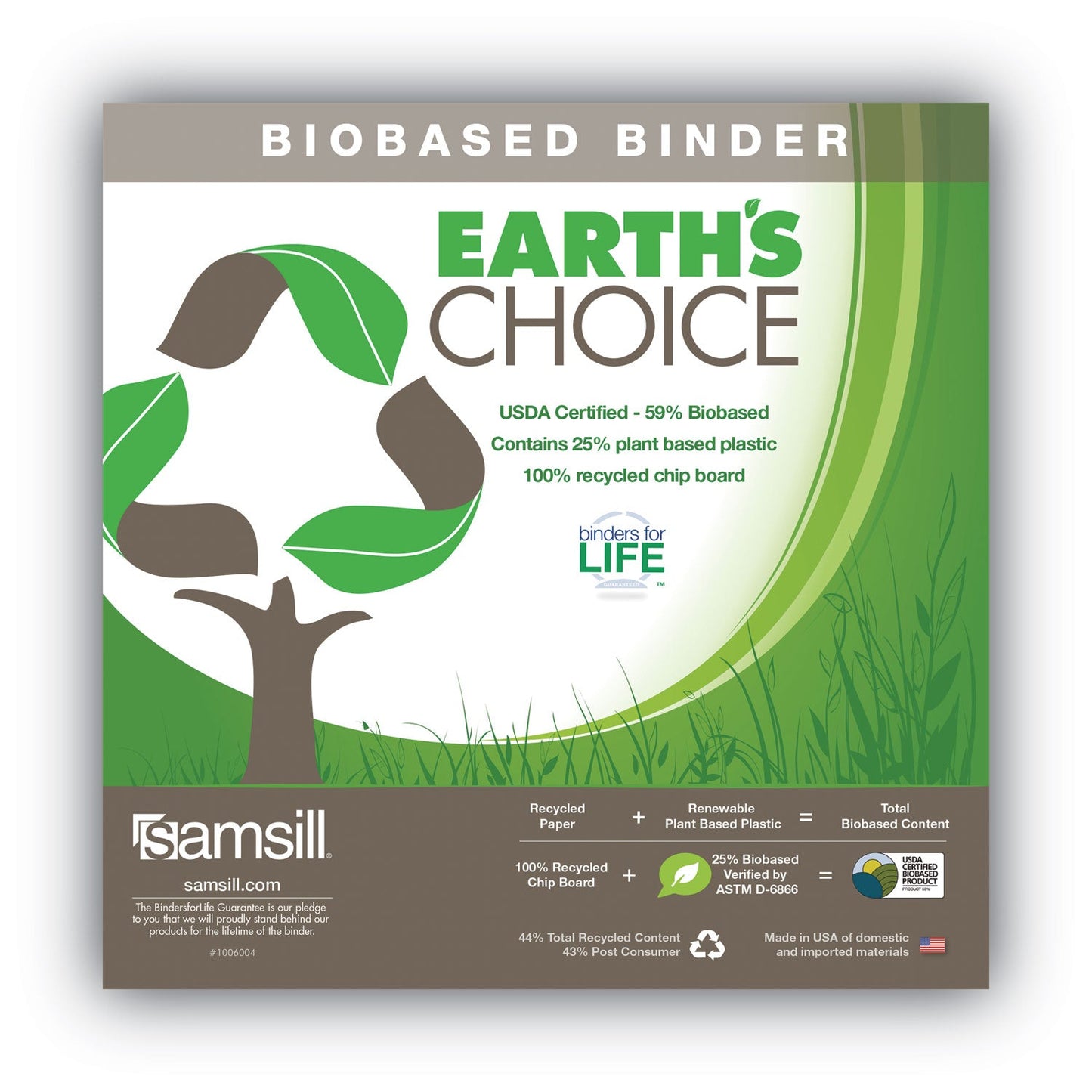 Samsill Earth’s Choice Biobased Durable Fashion View Binder, 3 Rings, 1" Capacity, 11 x 8.5, Purple, 2/Pack