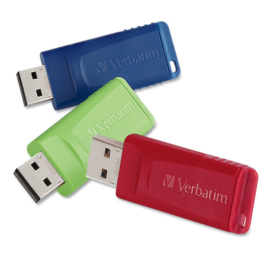 Verbatim Store 'n' Go USB Flash Drive, 8 GB, Assorted Colors, 3/Pack