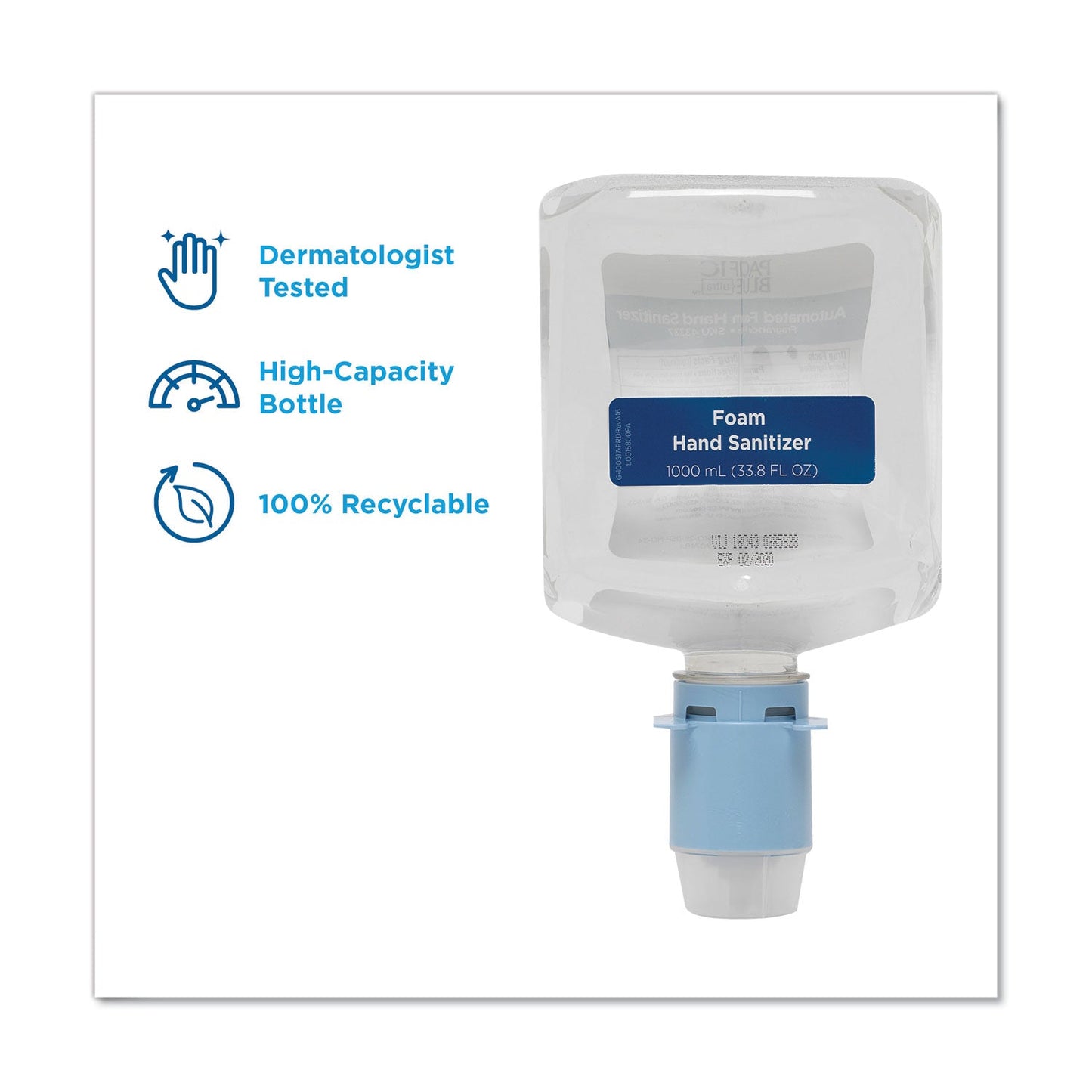 Georgia Pacific Pacific Blue Ultra Automated Sanitizer Dispenser Refill Foam Hand Sanitizer, 1,000 mL Bottle, Fragrance-Free, 3/Carton