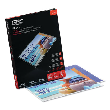 GBC EZUse Thermal Laminating Pouches, 10 mil, 9" x 11.5", Gloss Clear, 50/Box