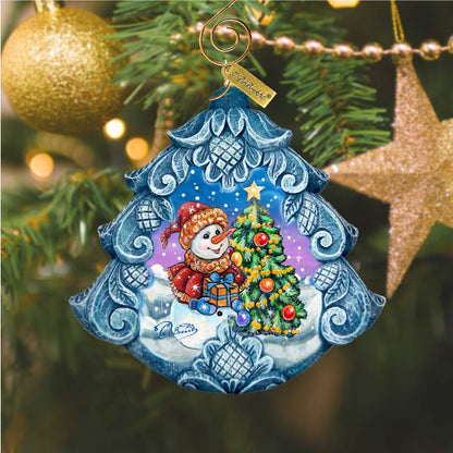 Happy Snowman Tree Sculpted Hand-Painted Christmas Ornament by G. DeBrekht - Christmas Santa Snowman Décor - 610274