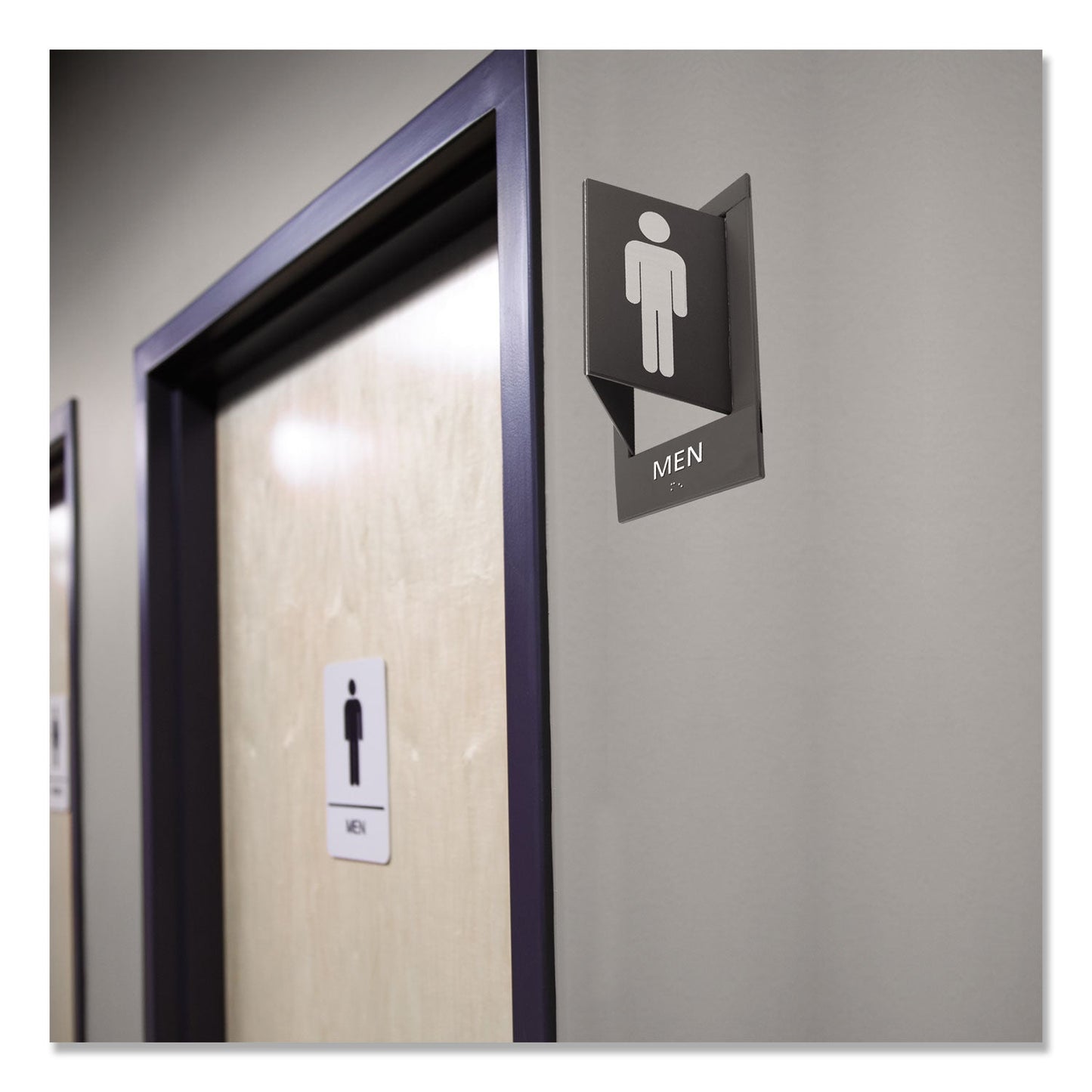 Advantus Pop-Out ADA Sign, Men, Tactile Symbol/Braille, Plastic, 6 x 9, Gray/White