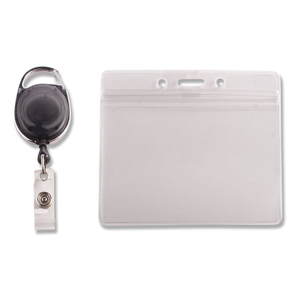 Advantus Resealable ID Badge Holders with 30" Cord Reel, Horizontal, Frosted 4.13" x 3.75" Holder, 3.75" x 2.63" Insert, 10/Pack