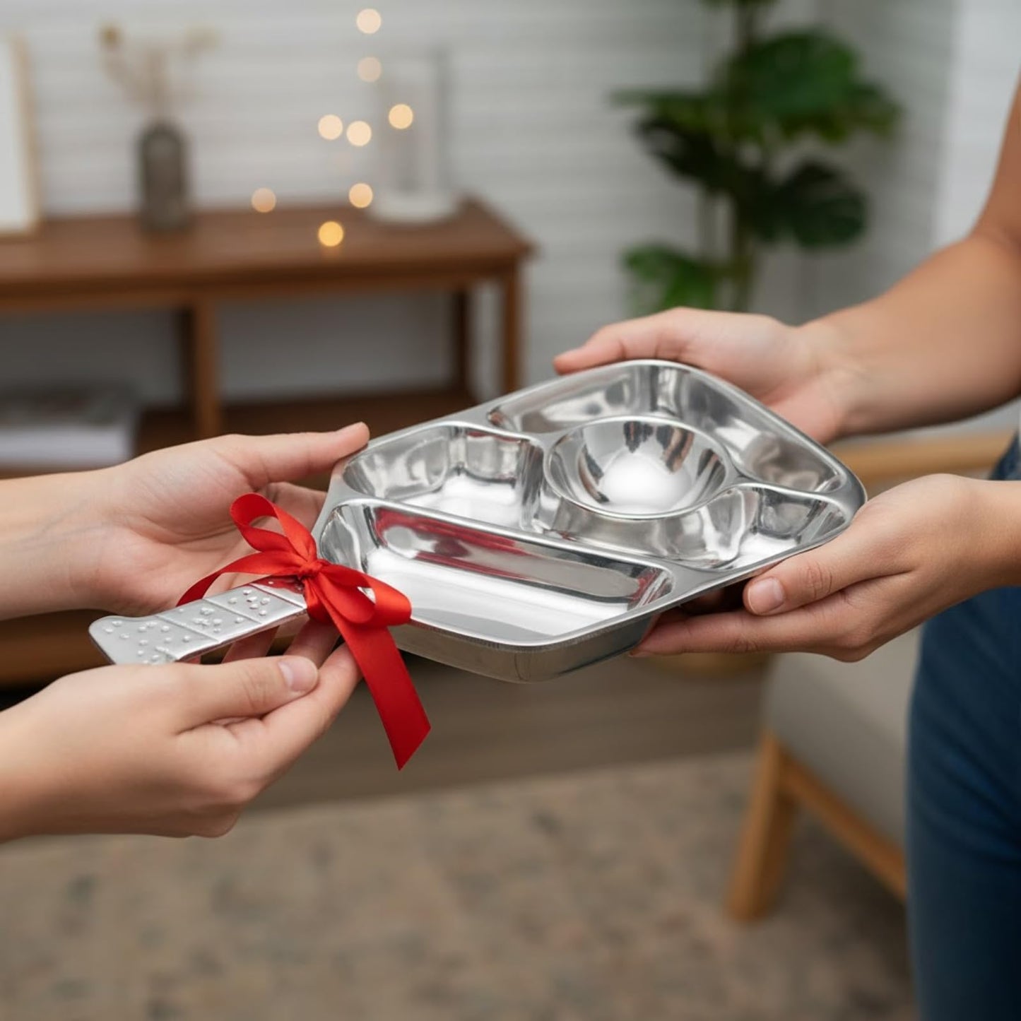 Silver Pickleball Serving Dish 13.7 Inch – Modern Decorative Tray with Heavy Polished Finish
