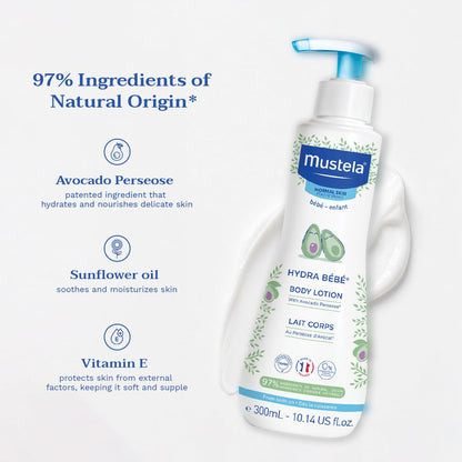 Mustela Hydra Bebe Baby Body Lotion - 300ml, Natural Ingredients for Moisturizing & Nourishing Infant Skin