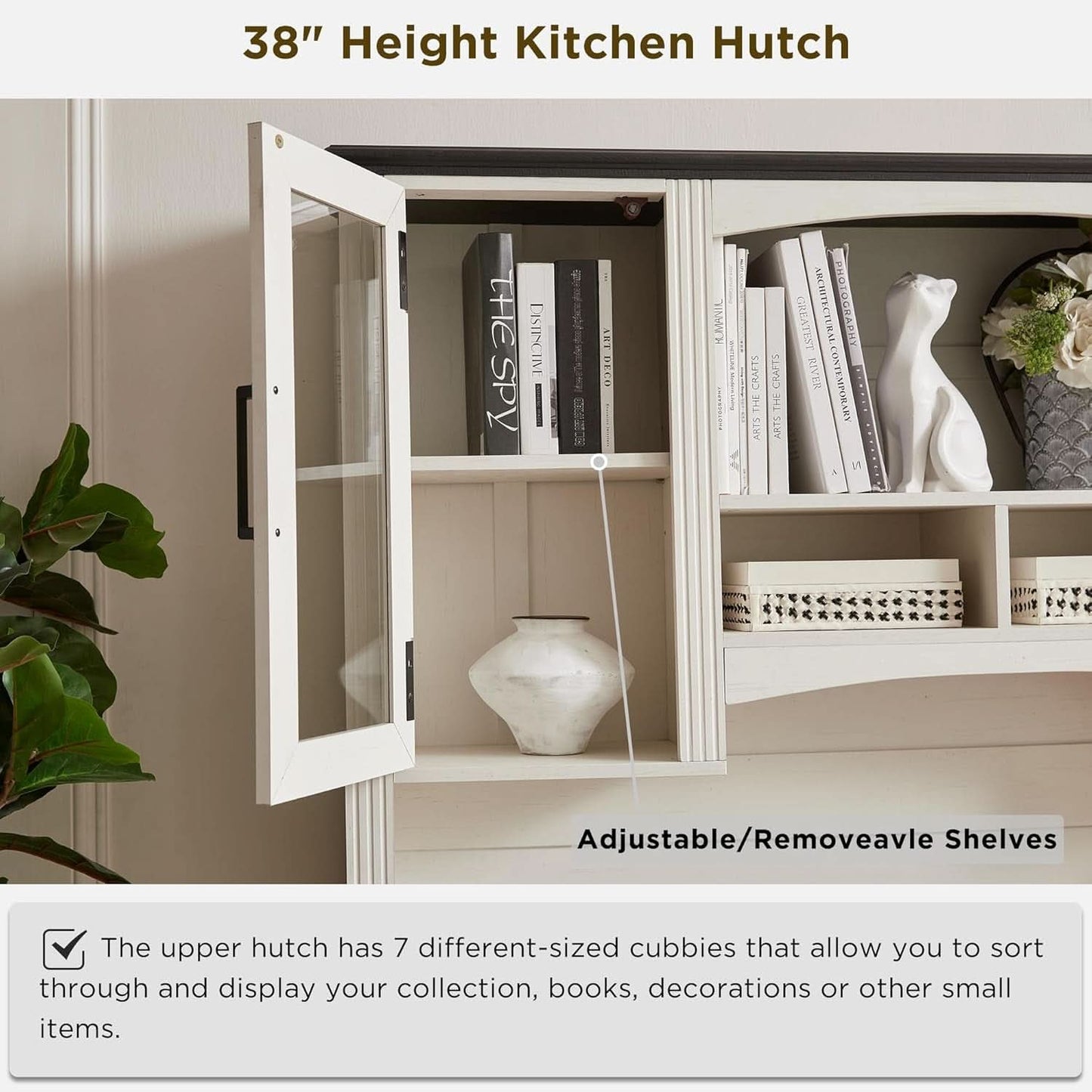Farmhouse 76 Inch White Industrial Grade Desk Hutch