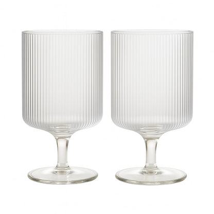 Khen Textured Clear Glass Ribbed Modern Elegant Wine Goblets | Set of 2
