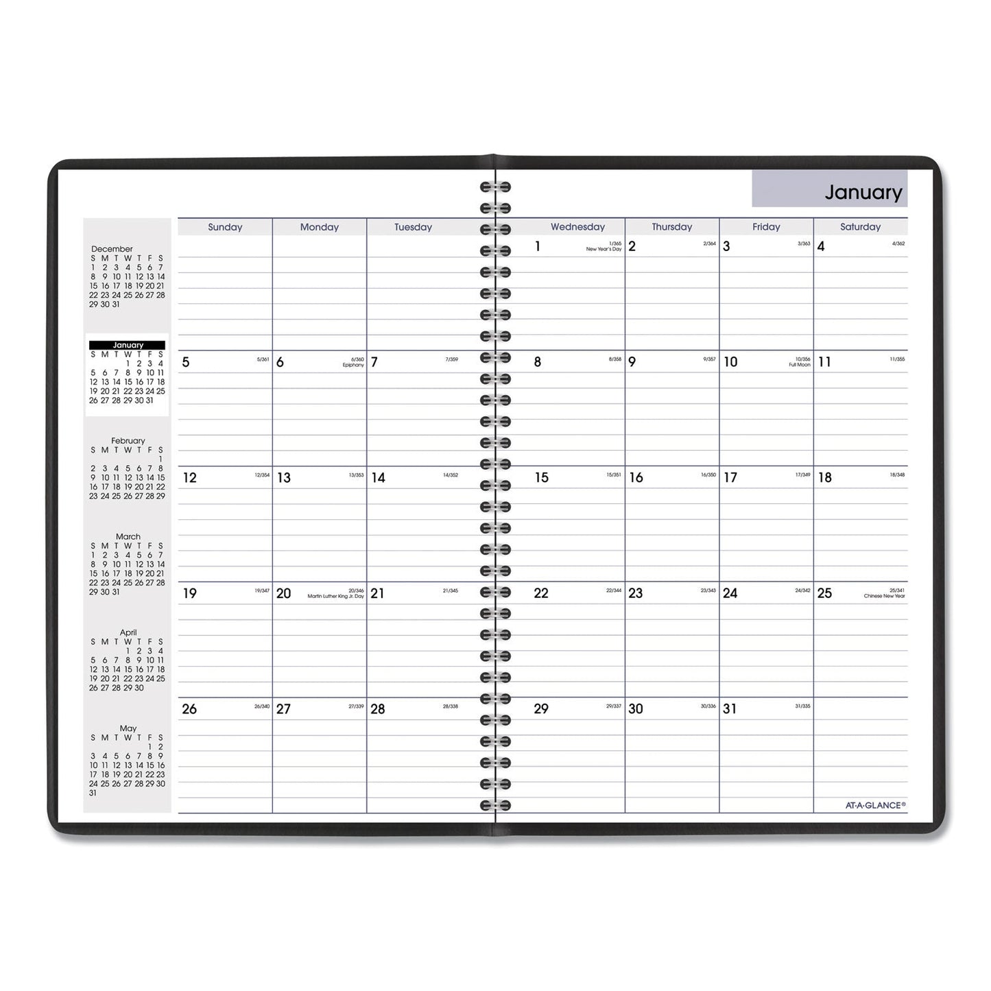 AT-A-GLANCE DayMinder Monthly Planner, Ruled Blocks, 12 x 8, Black Cover, 14-Month (Dec to Jan): 2022 to 2024