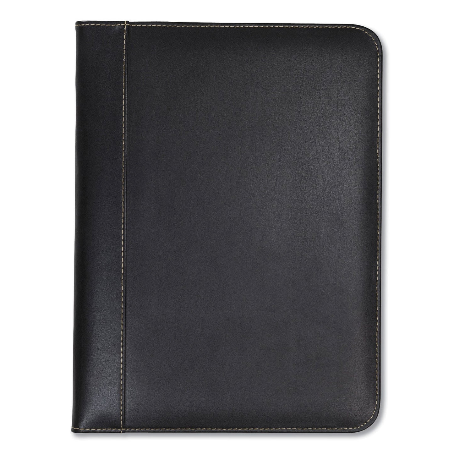 Samsill Contrast Stitch Leather Padfolio, 8 1/2 x 11, Leather, Black