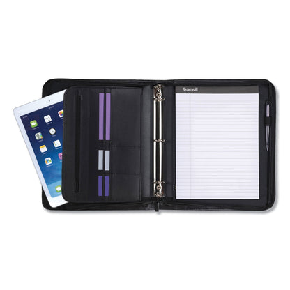 Samsill Professional Zippered Pad Holder/Ring Binder, Pockets, Writing Pad, Vinyl Black