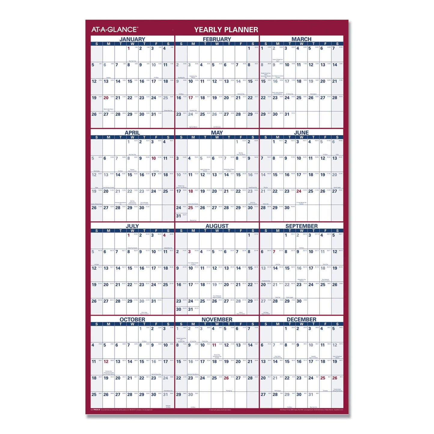 AT-A-GLANCE Erasable Vertical/Horizontal Wall Planner, 32 x 48, White/Blue/Red Sheets, 12-Month (Jan to Dec): 2023