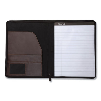 Samsill Vintage Hardback Zipper Portfolio, Vinyl, Dark Brown, 11 x 8 1/2