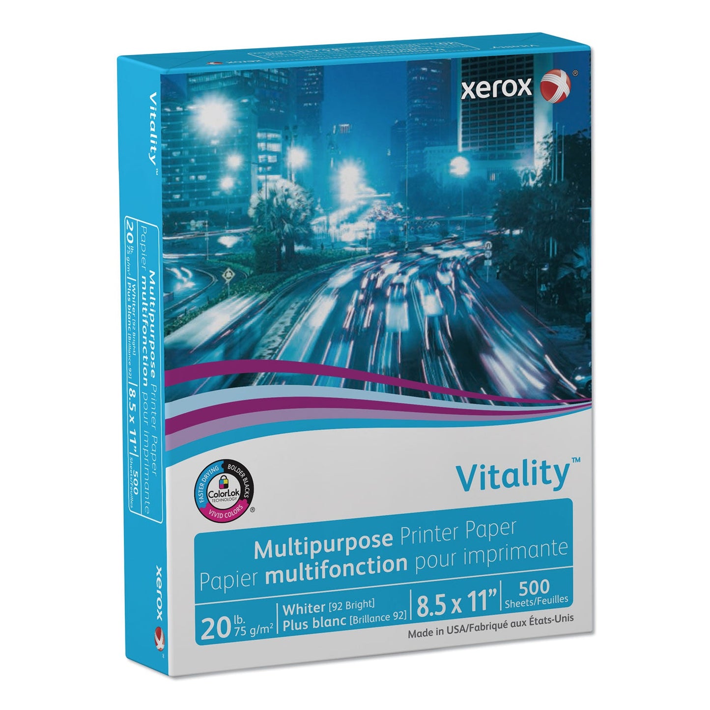 xerox Vitality Multipurpose Print Paper, 92 Bright, 20 lb Bond Weight, 8.5 x 11, White, 500/Ream