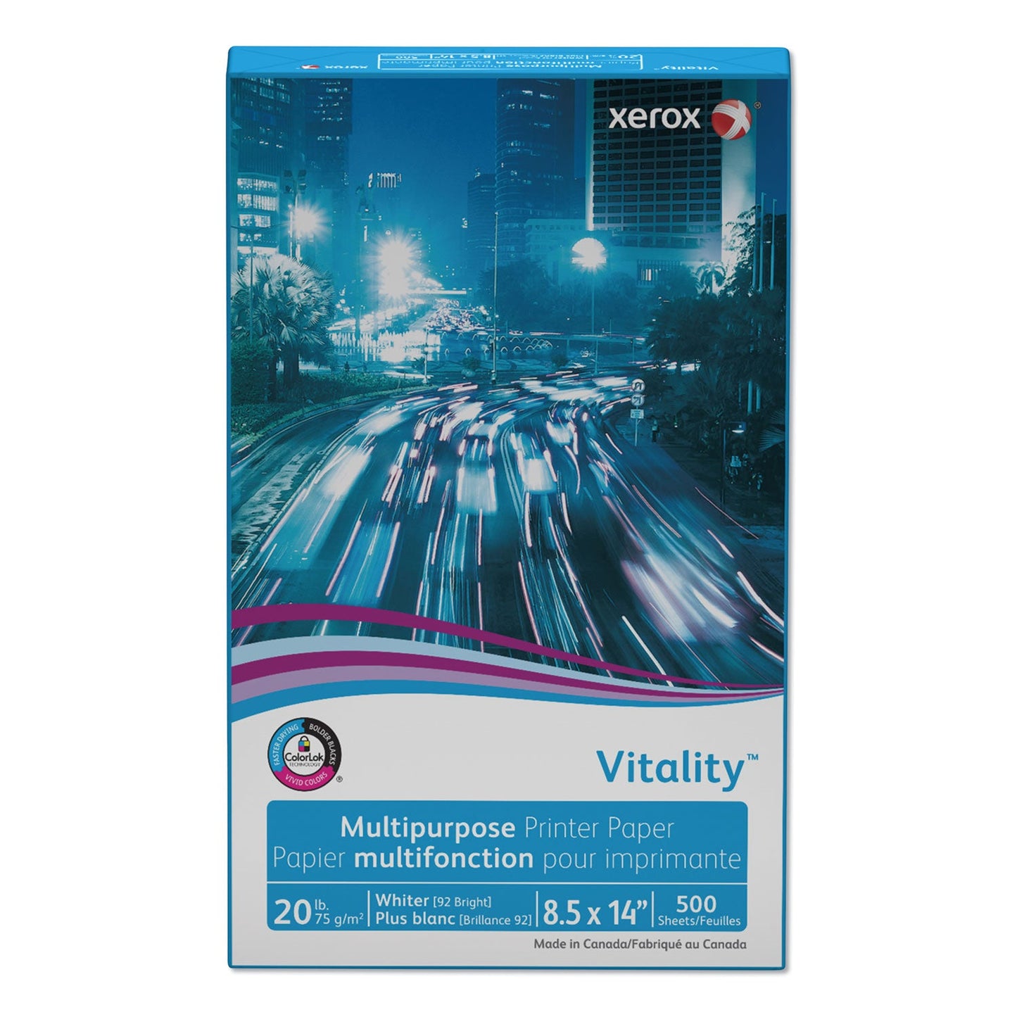 xerox Vitality Multipurpose Print Paper, 92 Bright, 20 lb Bond Weight, 8.5 x 14, White, 500 Sheets/Ream, 10 Reams/Carton