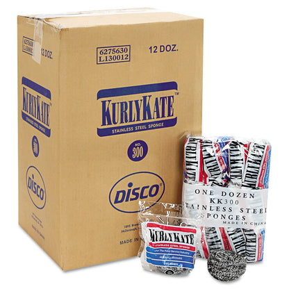 Kurly Kate Stainless Steel Scrubbers, Medium, 3.5 x 3.5, Steel Gray, 12/Pack, 12 Packs/Carton