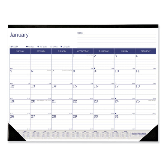Blueline DuraGlobe Monthly Desk Pad Calendar, 22 x 17, White/Blue/Gray Sheets, Black Binding/Corners, 12-Month (Jan to Dec): 2023