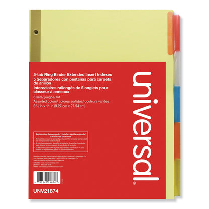 Universal Deluxe Extended Insertable Tab Indexes, 5-Tab, 11 x 8.5, Buff, Assorted Tabs, 6 Sets