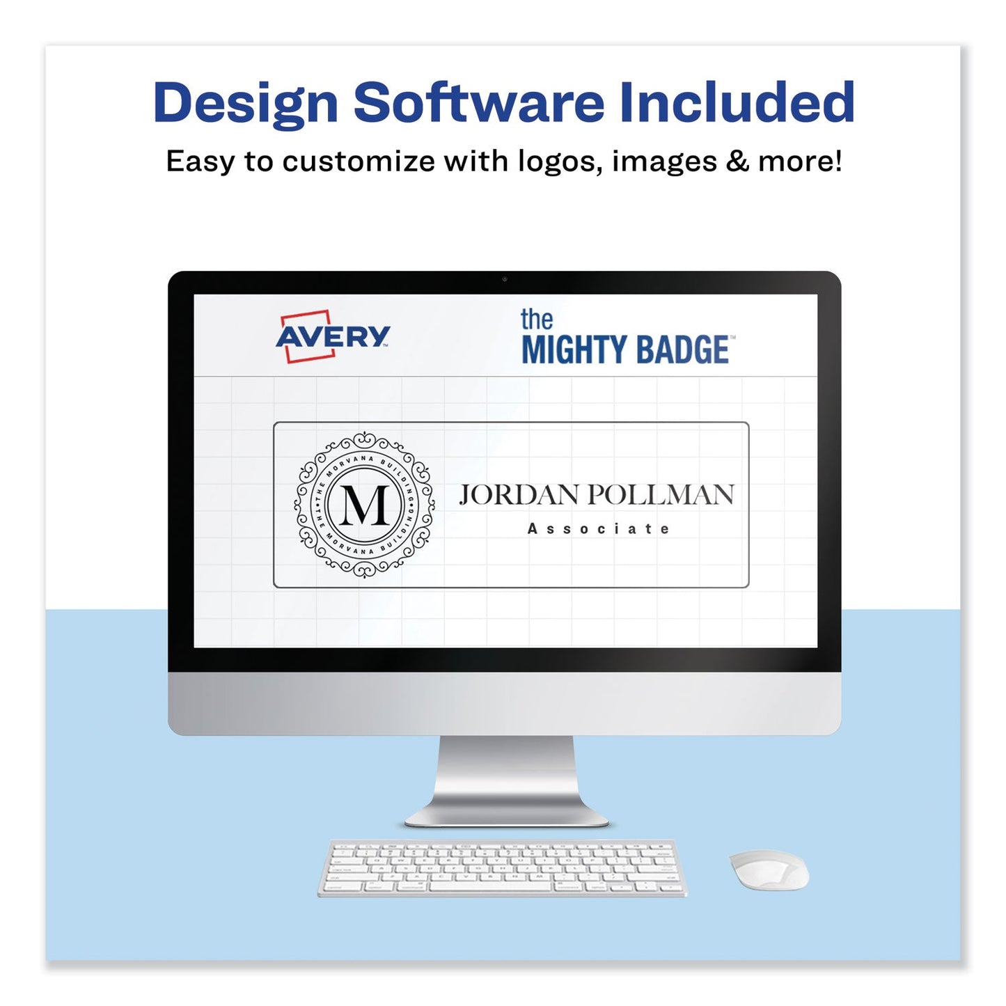 Avery The Mighty Badge Name Badge Holders, Horizontal, 3 x 1, Silver, 2/Pack