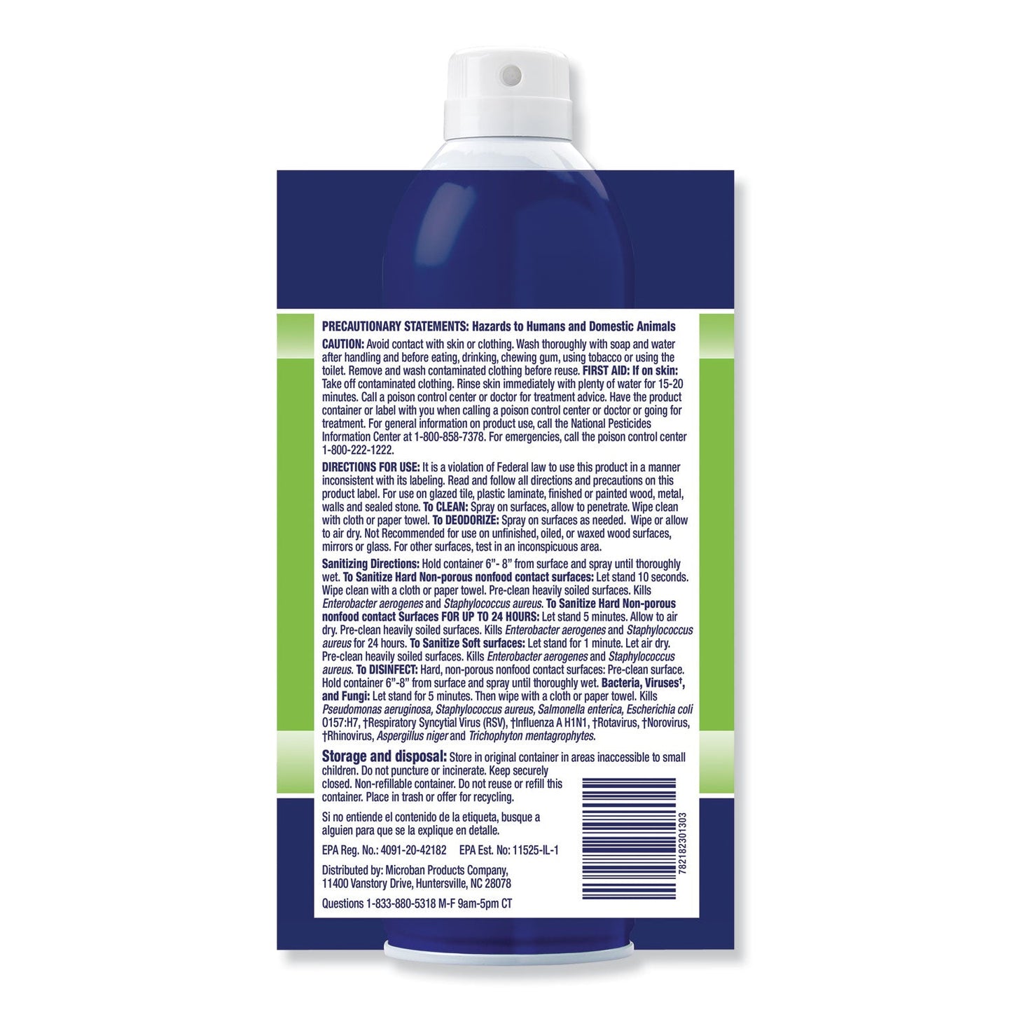 Microban 24-Hour Disinfectant Sanitizing Spray, Citrus, 15 oz Aerosol Spray, 6/Carton