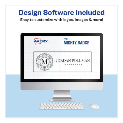 Avery The Mighty Badge Name Badge Holder Kit, Horizontal, 3 x 1, Inkjet, Silver, 10 Holders/ 80 Inserts