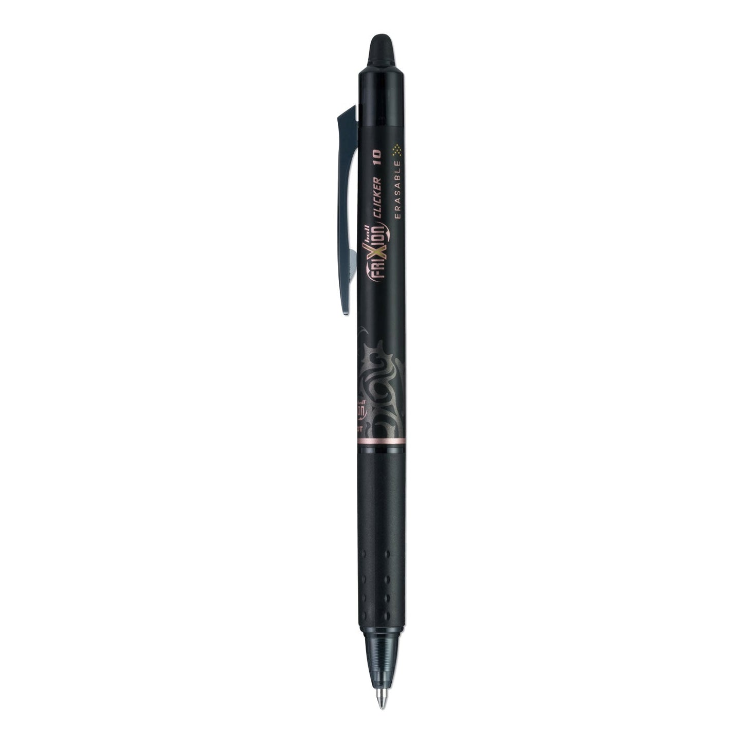 Pilot FriXion Clicker Erasable Gel Pen, Retractable, Bold 1 mm, Black Ink, Black Barrel, Dozen