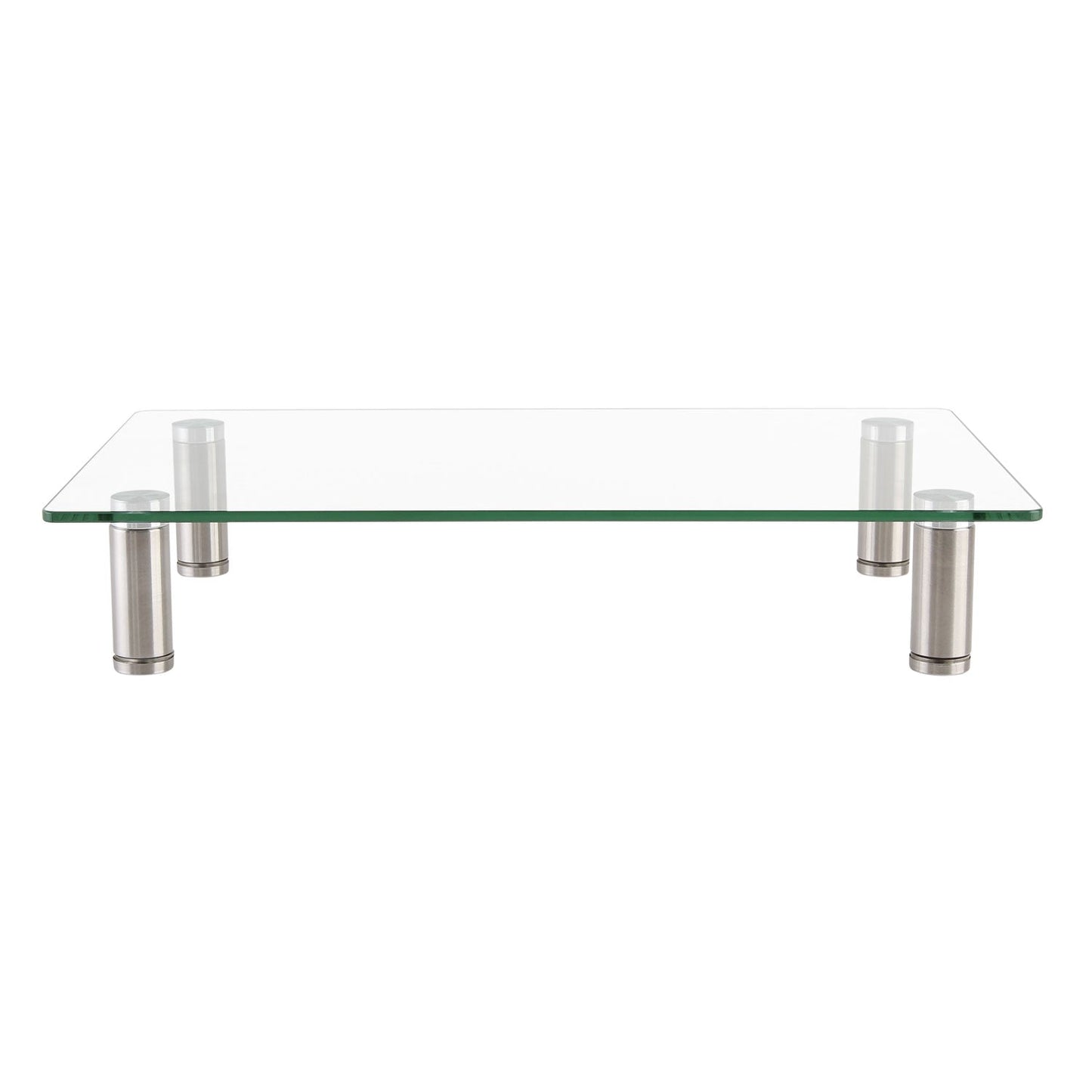Innovera Adjustable Tempered Glass Monitor Riser, 15.75" x 9.5" x 3" to 3.5", Clear/Silver, Supports 44 lbs