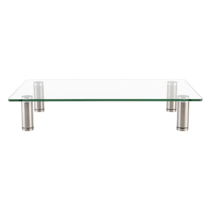 Innovera Adjustable Tempered Glass Monitor Riser, 15.75" x 9.5" x 3" to 3.5", Clear/Silver, Supports 44 lbs