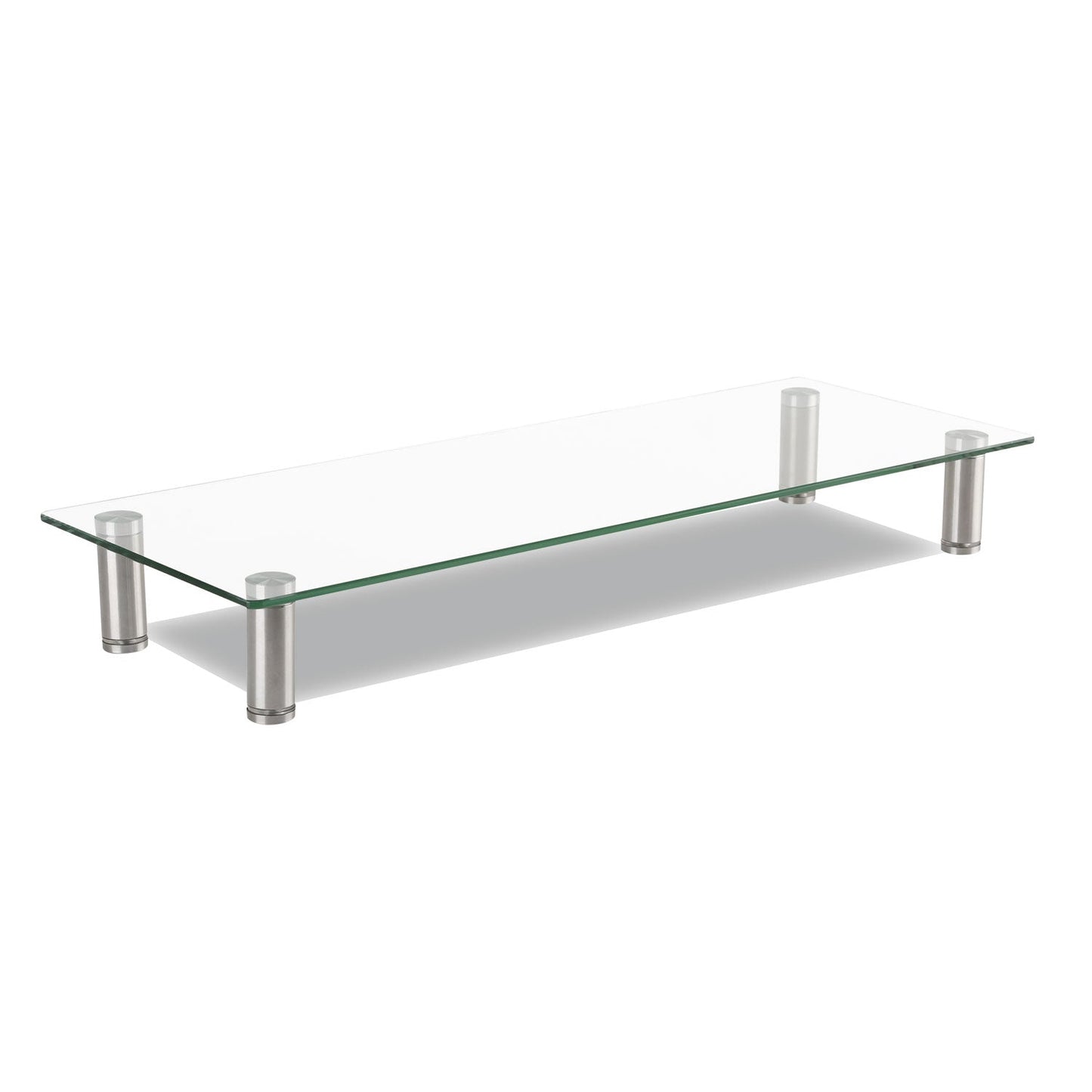 Innovera Adjustable Tempered Glass Monitor Riser, 22.75" x 8.25" x 3" to 3.5", Clear/Silver