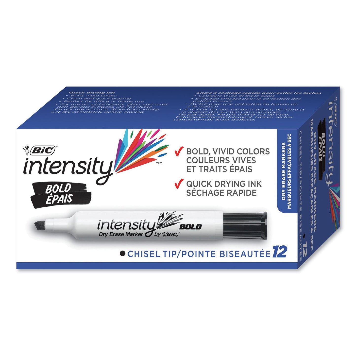 BIC Intensity Bold Tank-Style Dry Erase Marker, Broad Chisel Tip, Black, Dozen