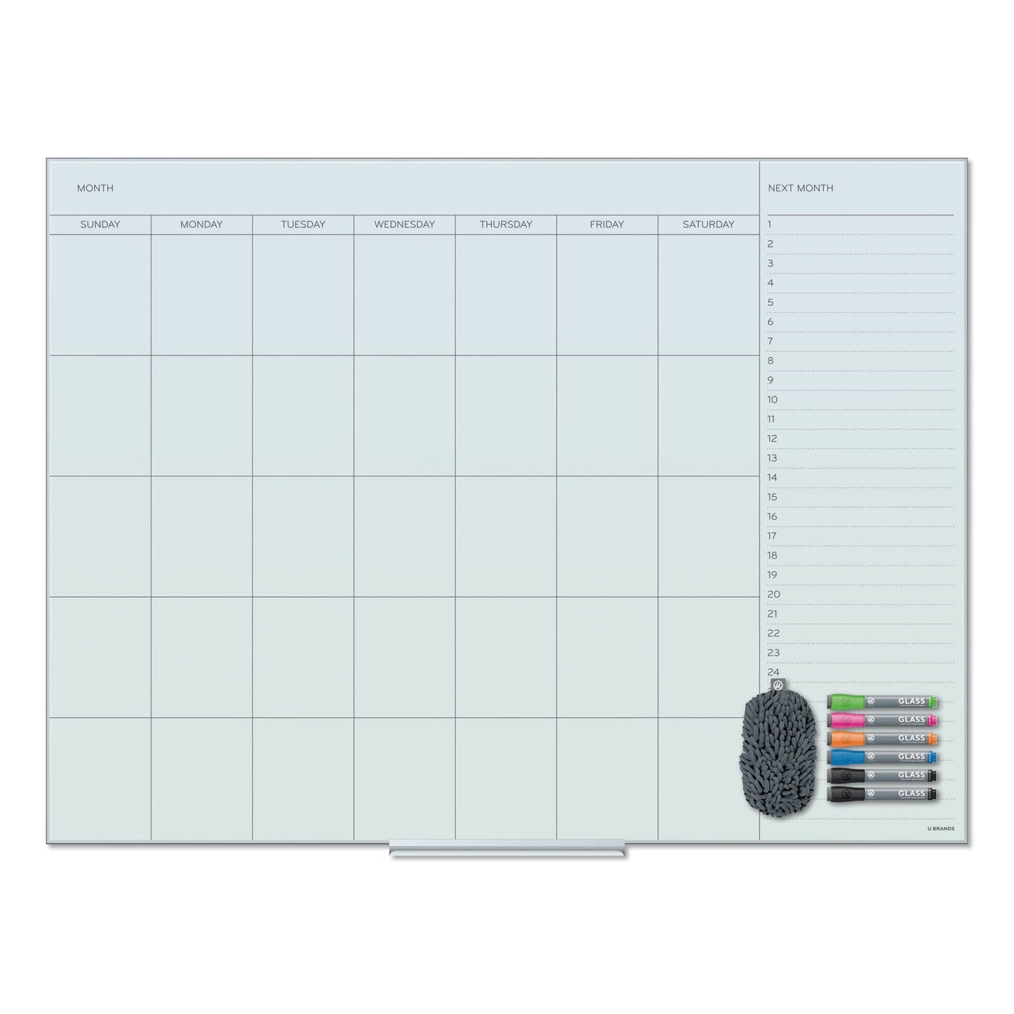 U Brands Floating Glass Dry Erase Undated One Month Calendar, 48 x 36, White