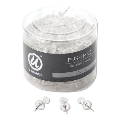 U Brands Standard Push Pins, Plastic, Clear, 0.44", 200/Pack