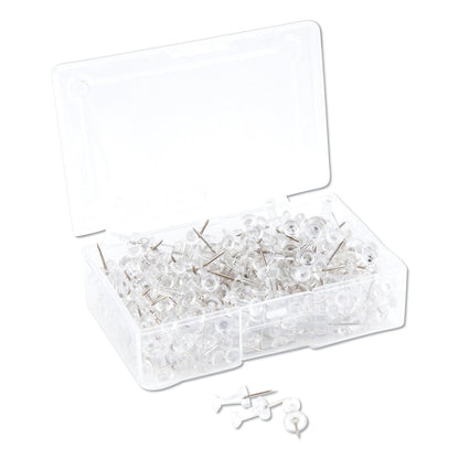 U Brands Standard Push Pins, Plastic, Clear, Clear Head/Silver Pin, 0.44", 200/Pack